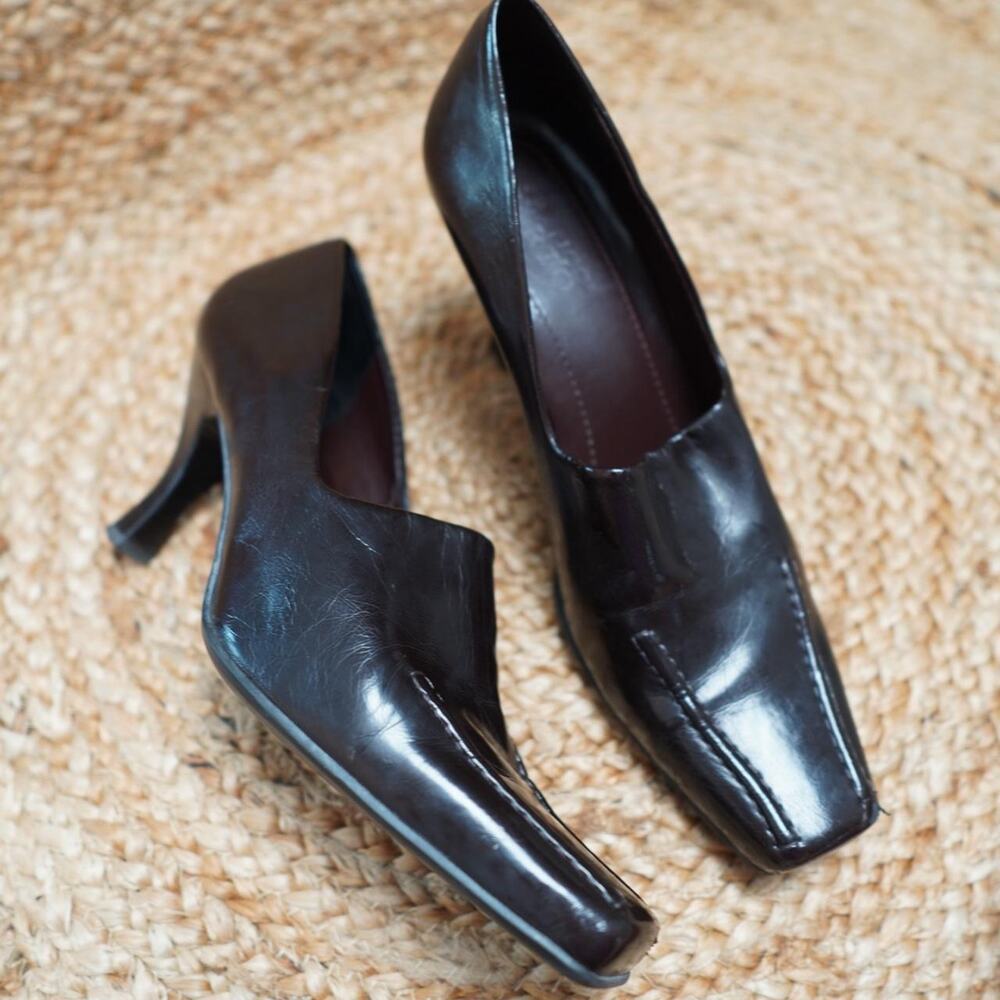 Franco Sarto Brown Leather Square Toe Heels 8.5